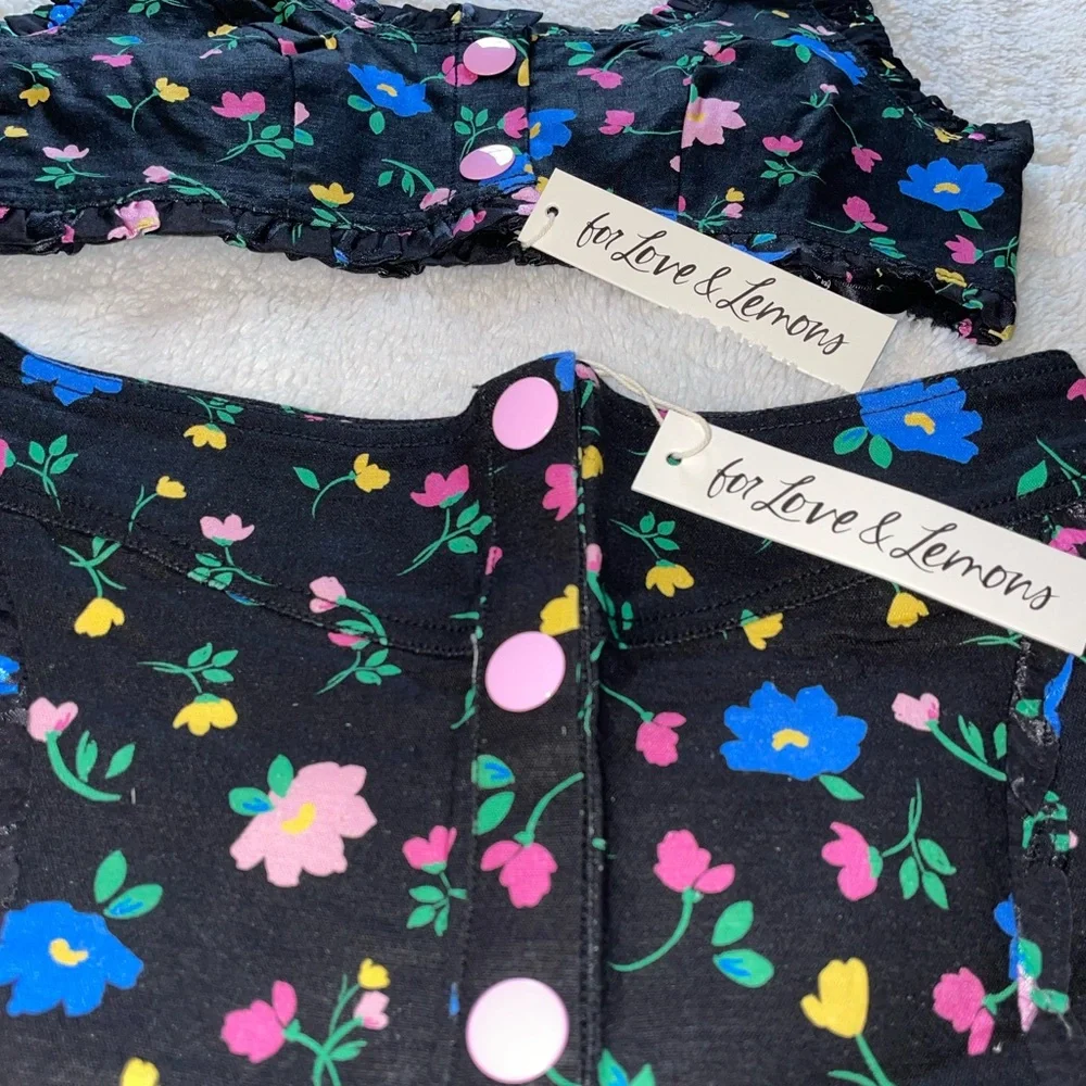 For Love & Lemons Robin Blue and Pink Floral Two-Piece Tank and Shorts Set - Picture 4 of 10